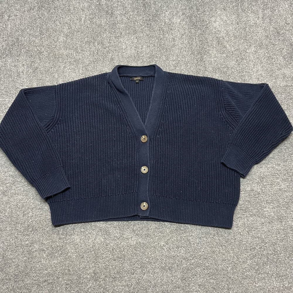 Quince Cardigan Sweater Womens Medium Blue Organic Cotton Boxy Cropped Knit
